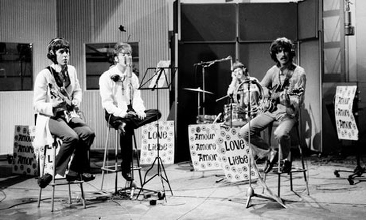 The Beatles at Abbey Road studios.